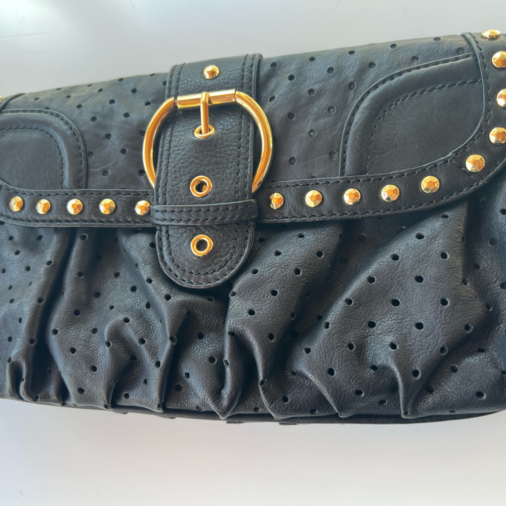 Betsey Johnson Black Leather Clutch with Gold Accents - Picture 2 of 5